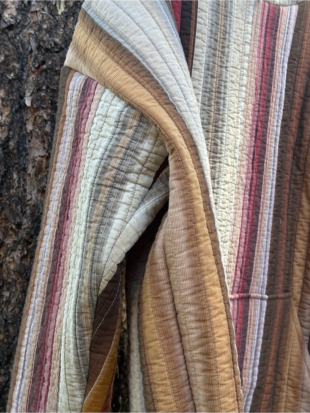 XXL mens/3x woman’s Striped Hooded Quilted Upcycled Pullover - Earth Tones - Picture 5 of 9